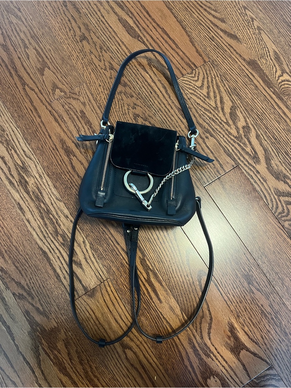 Chloé Black Faye Mini Leather & Suede Backpack - Convertible